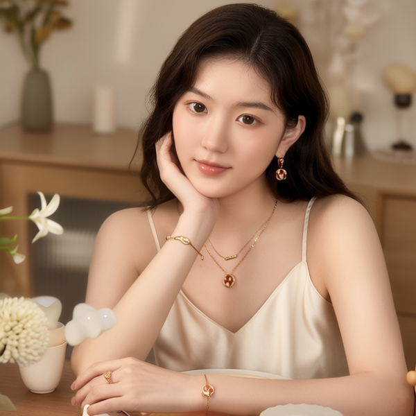 生活瞬间，美女，韩系美女，丝绸，美妆广告，家庭餐桌，4K超清，写实风格，温馨，柔和室内光，细腻皮肤，项链，耳环，手链。