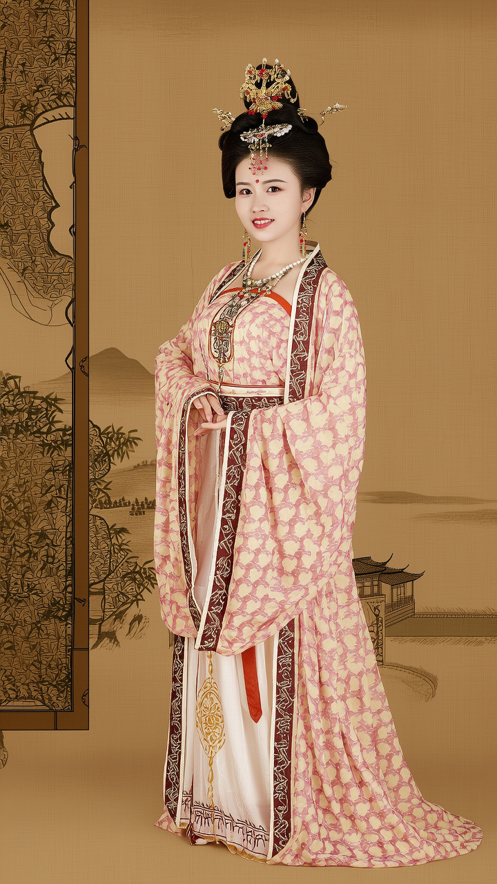 以中国文献内容做参考画一幅商朝全身照美女，背景要体现当时文化，服装要穿当时朝代的，人物要像真人