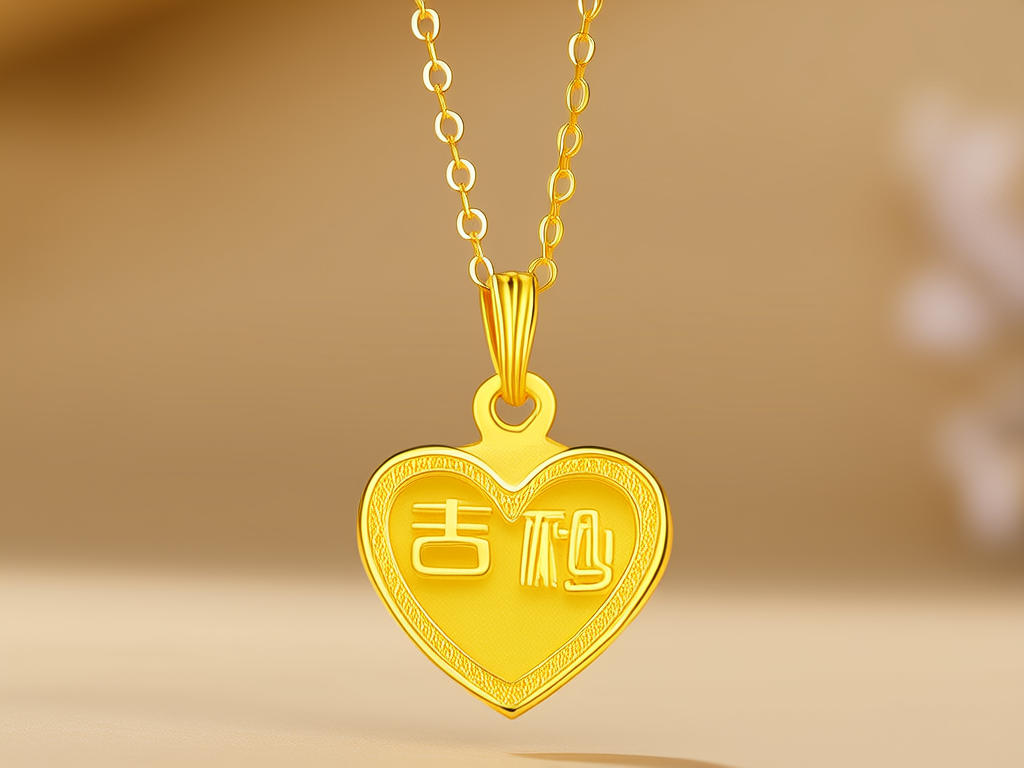 黄金鸡心吊坠图片