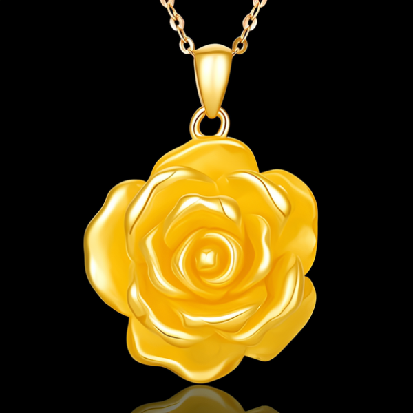 黄金玫瑰花吊坠图片